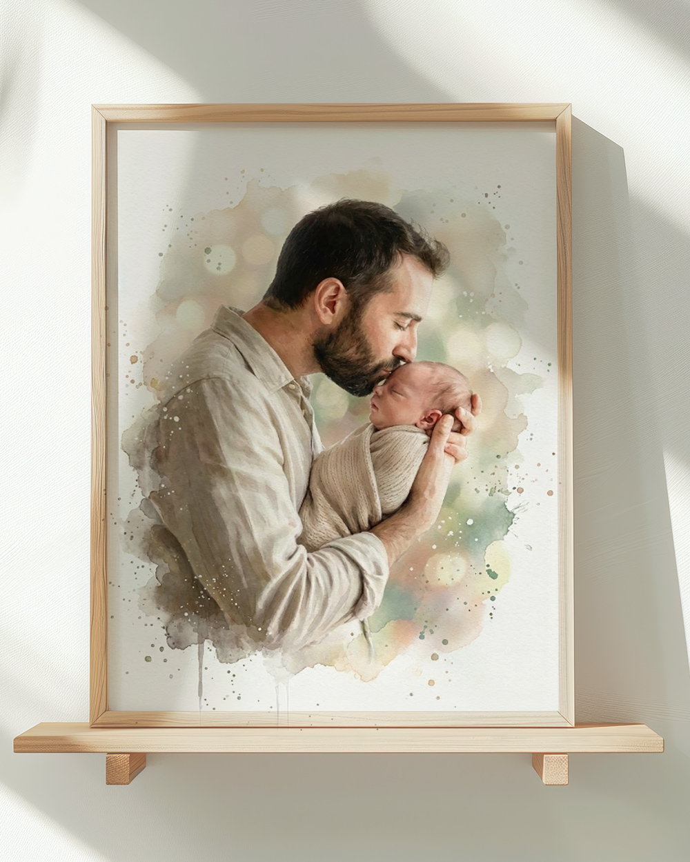 RITRATTO-acquerello-da-foto-personalizzato-papa-figlio-neonatow