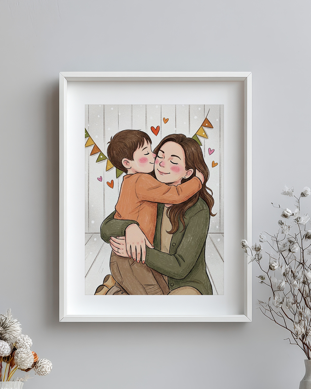 ritratto illustrazione personalizzata mamma bambino made in italy laboratorio padova