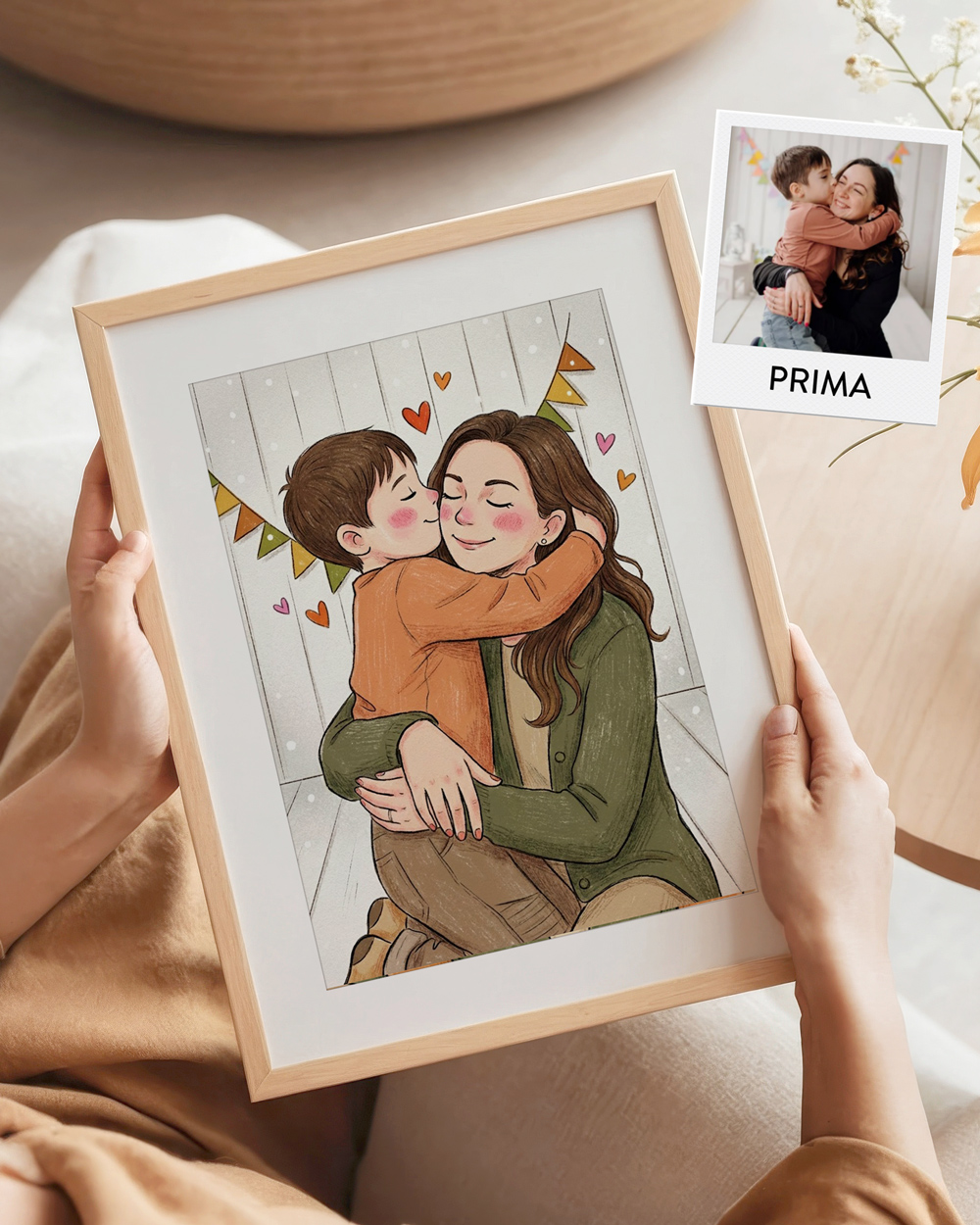 ritratto illustrazione mamma e bambino personalizzata stile libro favola - idea regalo festa della mamma