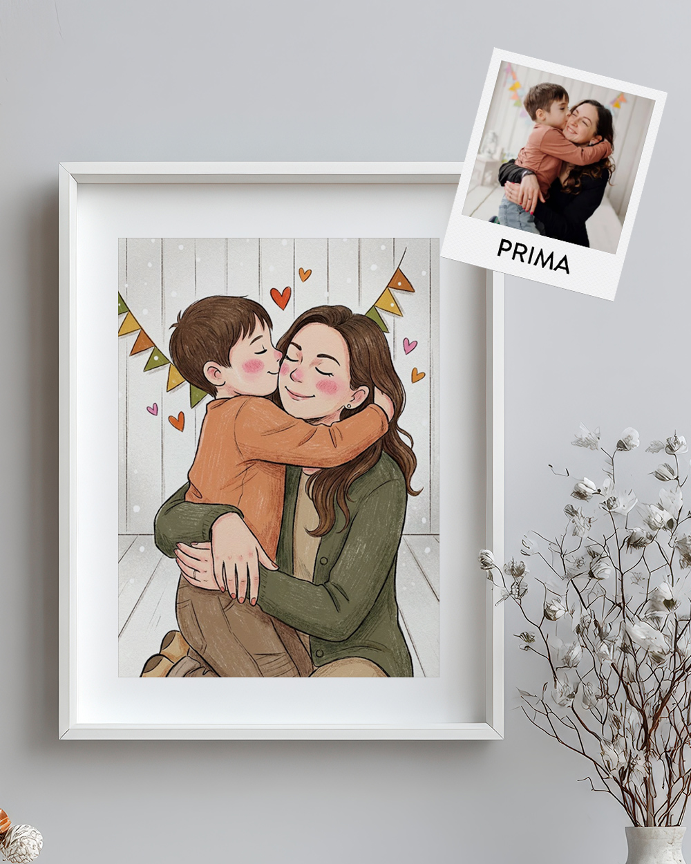 come personalizzare il ritratto illustrazione mamma bambino - carica foto e scegli lo stile