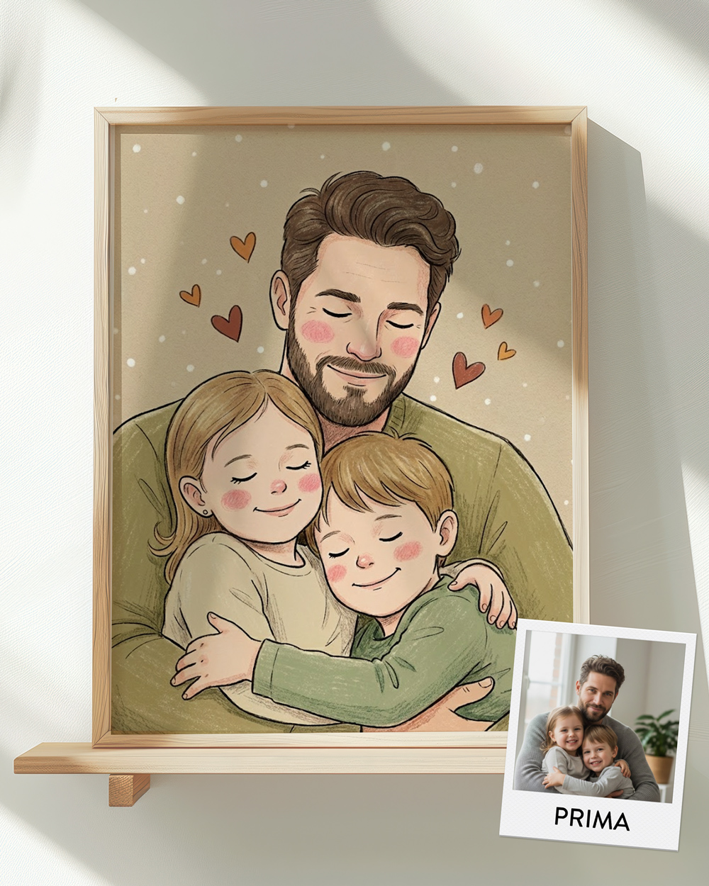Ritratto illustrazione papà e bambini effetto fumetto personalizzato dalla foto