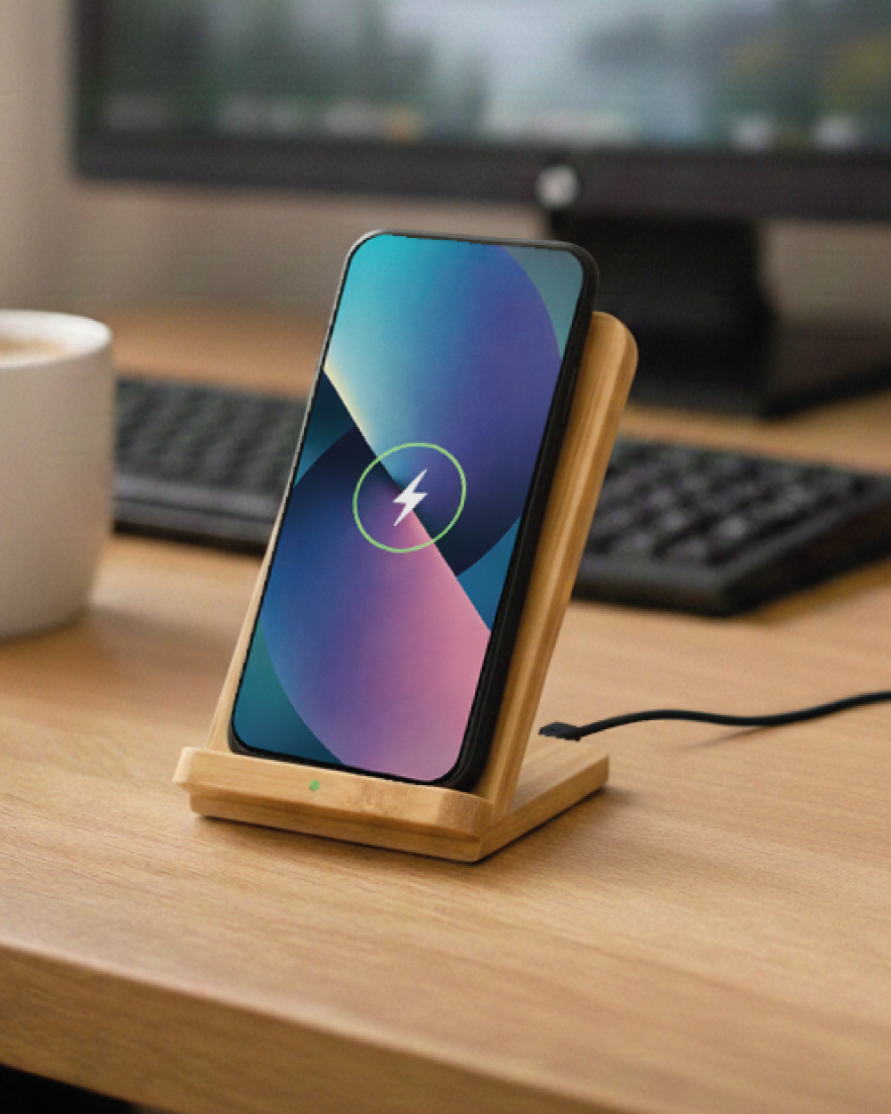 Caricabatterie wireless personalizzato bambù - confezione e packaging Olallà