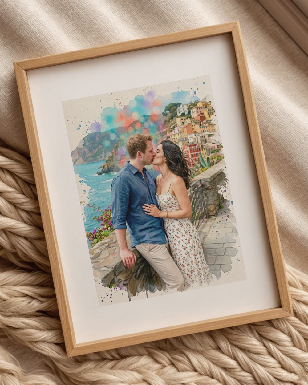 Ritratto personalizzato effetto acquerello per coppie – illustrazione digitale dalla foto