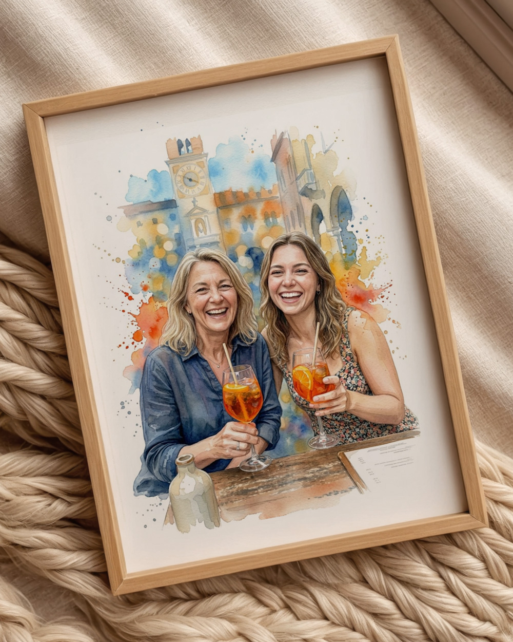 ritratto acquerello personalizzato mamma figlia su misura - regalo compleanno mamma originale