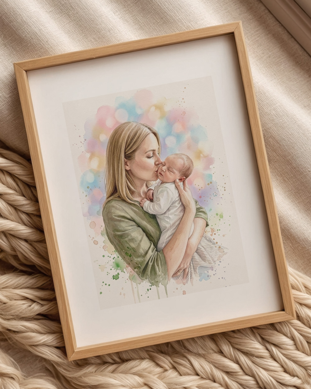 ritratto acquerello personalizzato mamma figlio neonato su misura - idea regalo festa della mamma