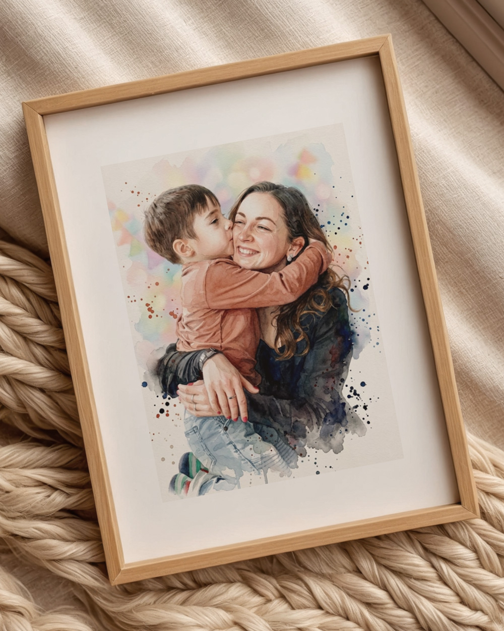 ritratto acquerello personalizzato mamma figlio a colori su misura - idea regalo originale