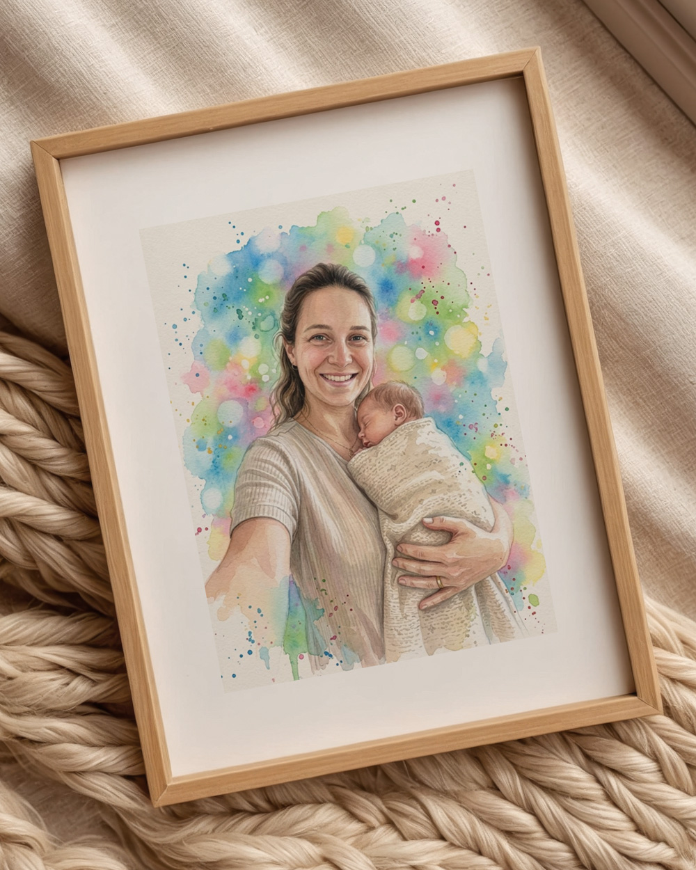 ritratto acquerello personalizzato mamma neonato su misura - regalo neo mamma originale