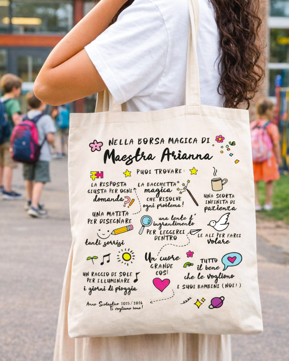 borsa shopper cotone personalizzata regalo maestra fine anno