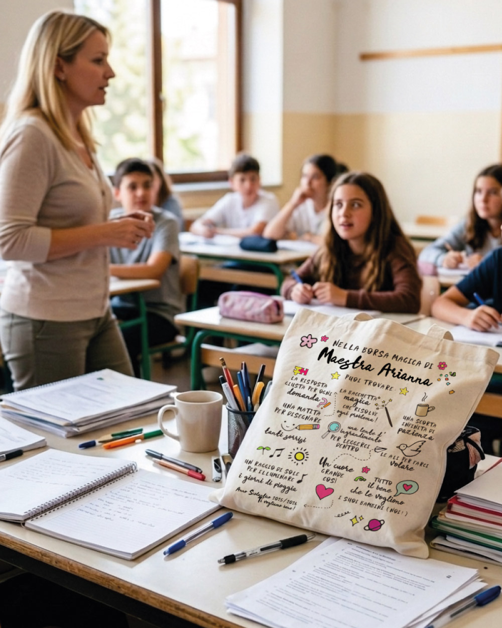 kit regalo borsa maestra personalizzata confezionamento carta kraft