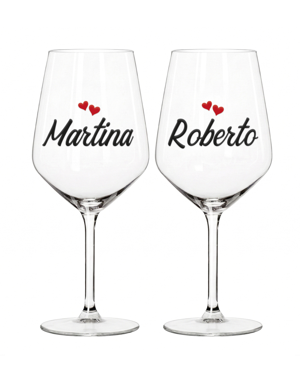 set due calici personalizzati nomi coppia regalo originale made in italy san valentino