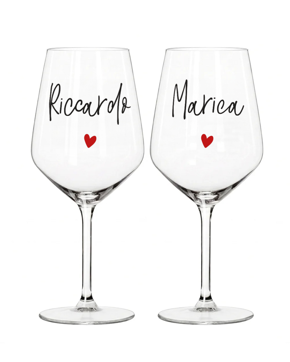 calici da vino personalizzati coppia con nome e cuore rosso - regalo anniversario matrimonio