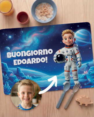 Tovaglietta Personalizzata Astronauta con Foto Cartone Animato 3D del Tuo Bambino – Idea Regalo Scuola Compleanno Bambino