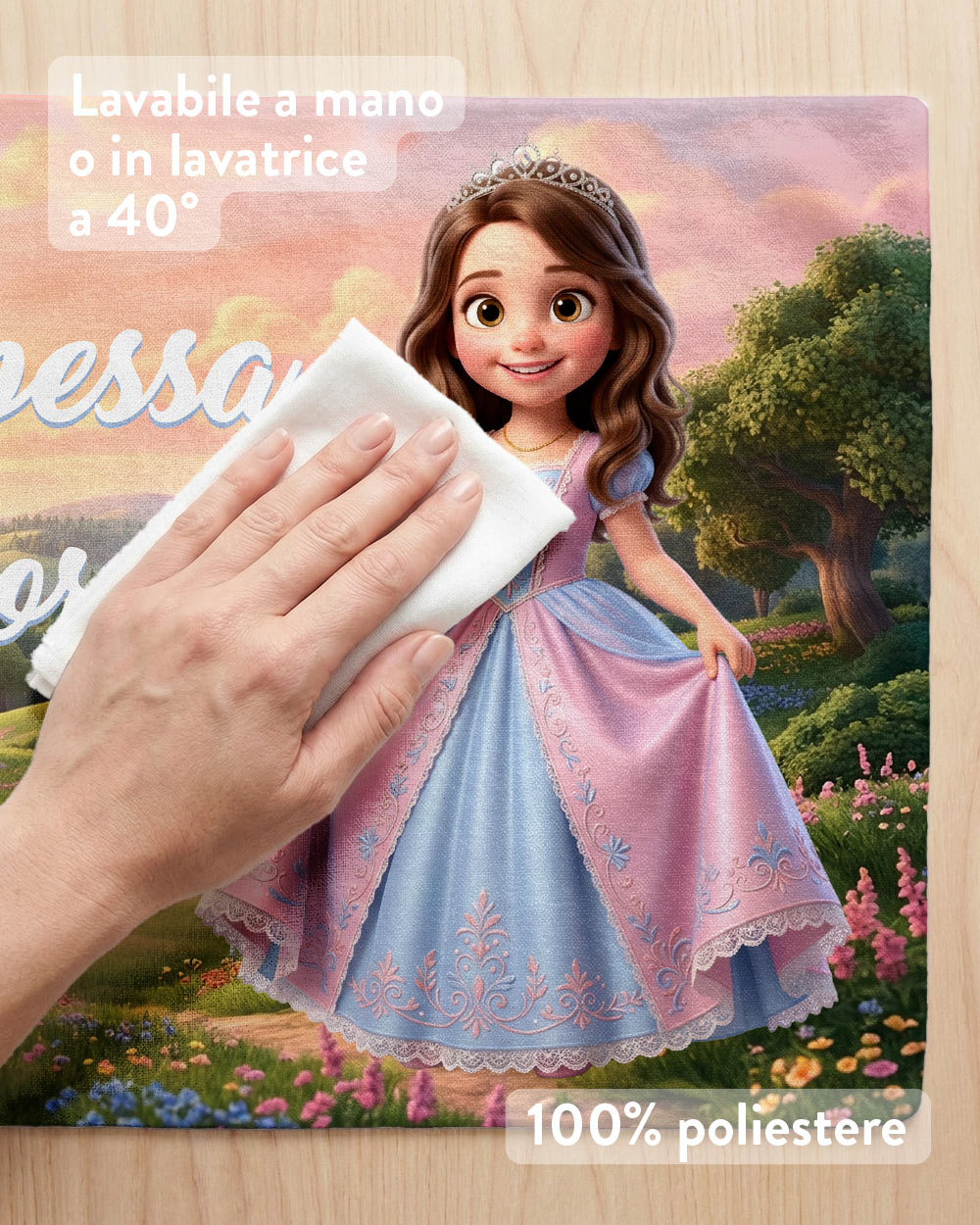 Tovaglietta colazione personalizzata principessa bambina - idea regalo compleanno con caricatura cartone animato 3D Made in Italy Olallà
