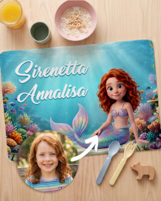 Tovaglietta Personalizzata Sirenetta con la Foto Cartone Animato 3D del Tuo Bambino – Idea Regalo Scuola Compleanno Bambina
