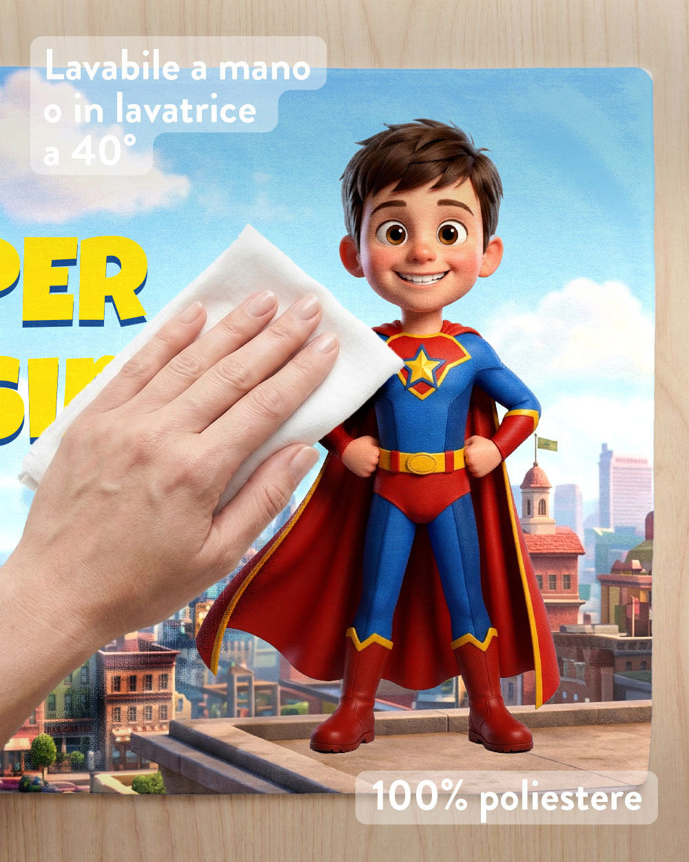 Tovaglietta Personalizzata Supereroe con Foto Cartone Animato 3D del Tuo Bambino – Idea Regalo Scuola Compleanno Bambino - immagine 4