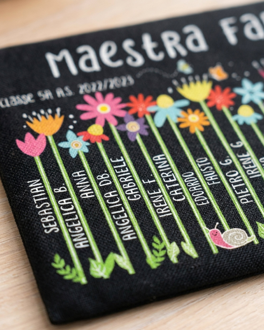 astuccio fiori maestra personalizzato con nomi bambini classe regalo fine anno