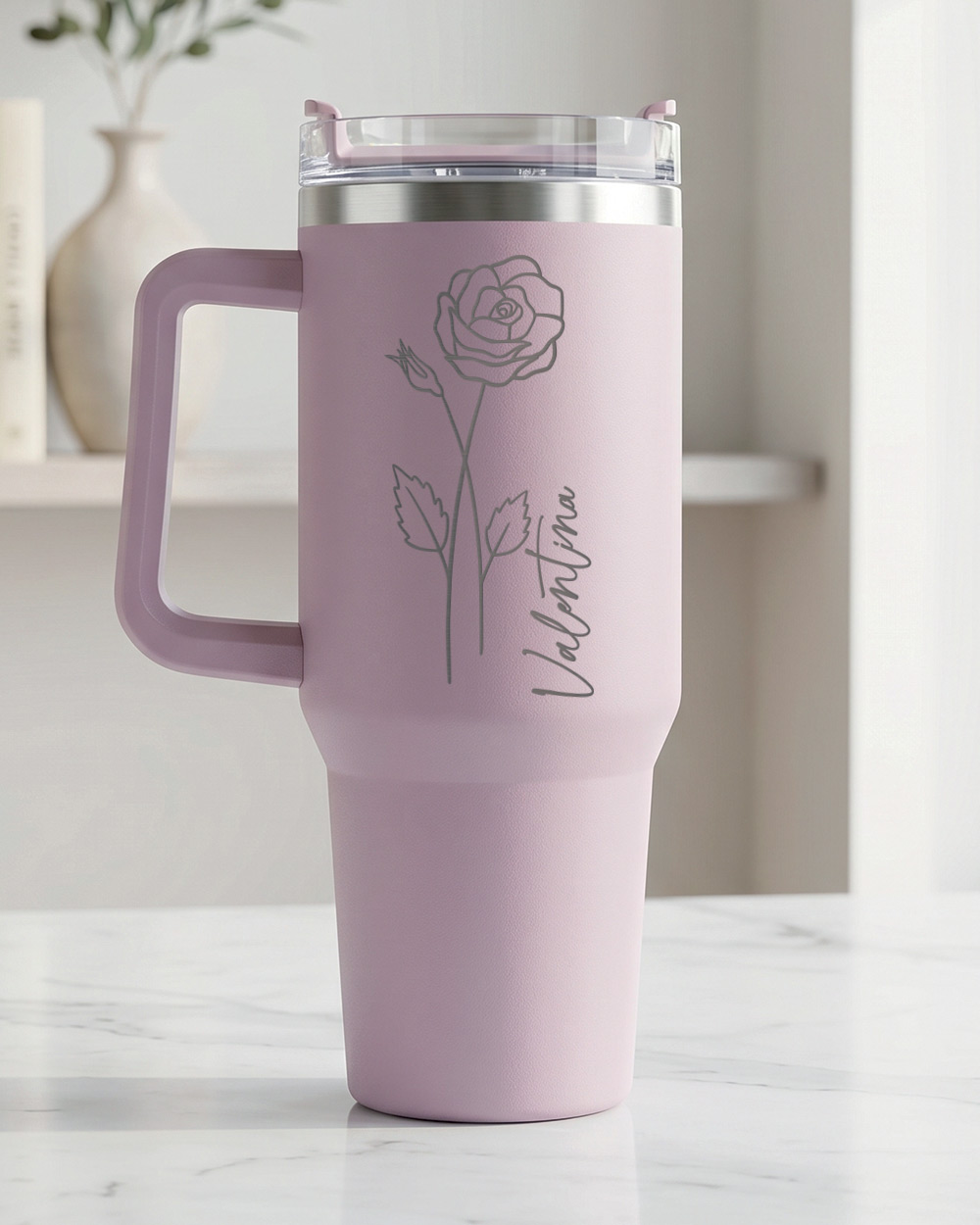 tumbler termico personalizzato 1,2 litri con nome e fiore del mese incisione laser regalo compleanno donna