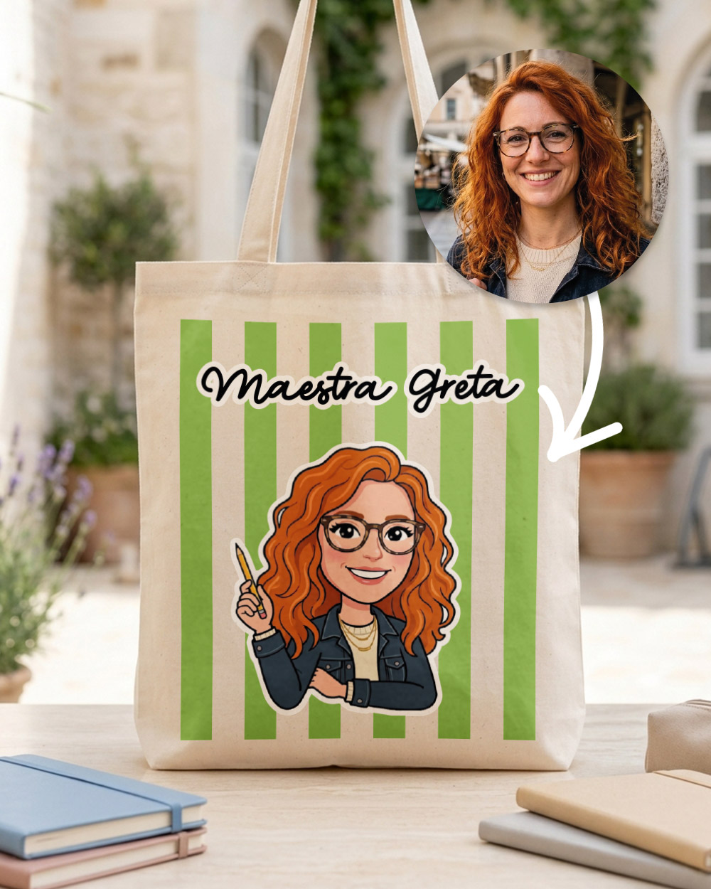avatar maestra personalizzato borsa shopper ritratto illustrazione regalo originale