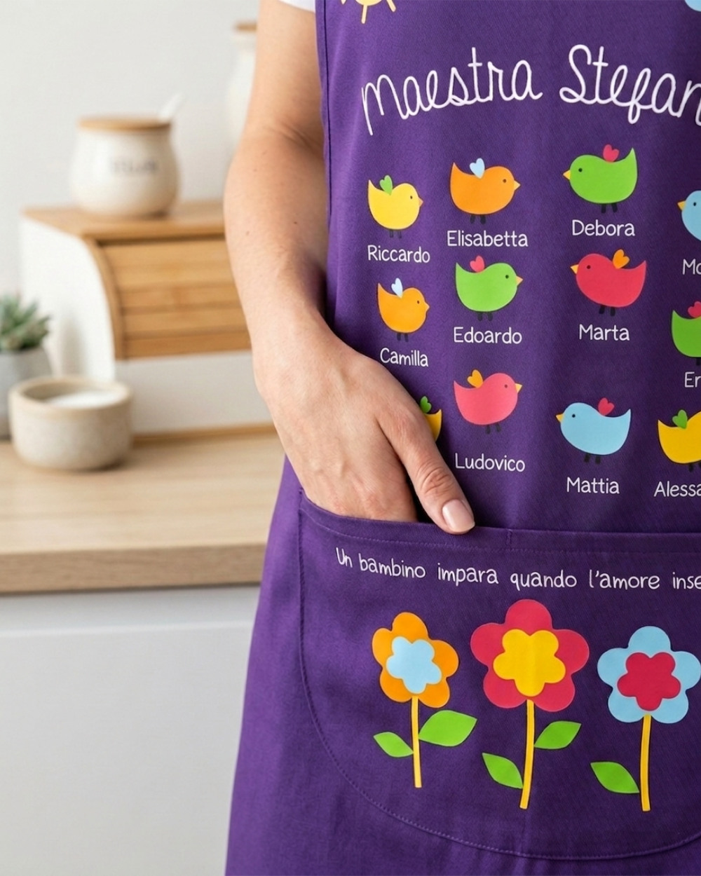 grembiule maestra personalizzato con nomi bambini - regalo fine anno asilo nido