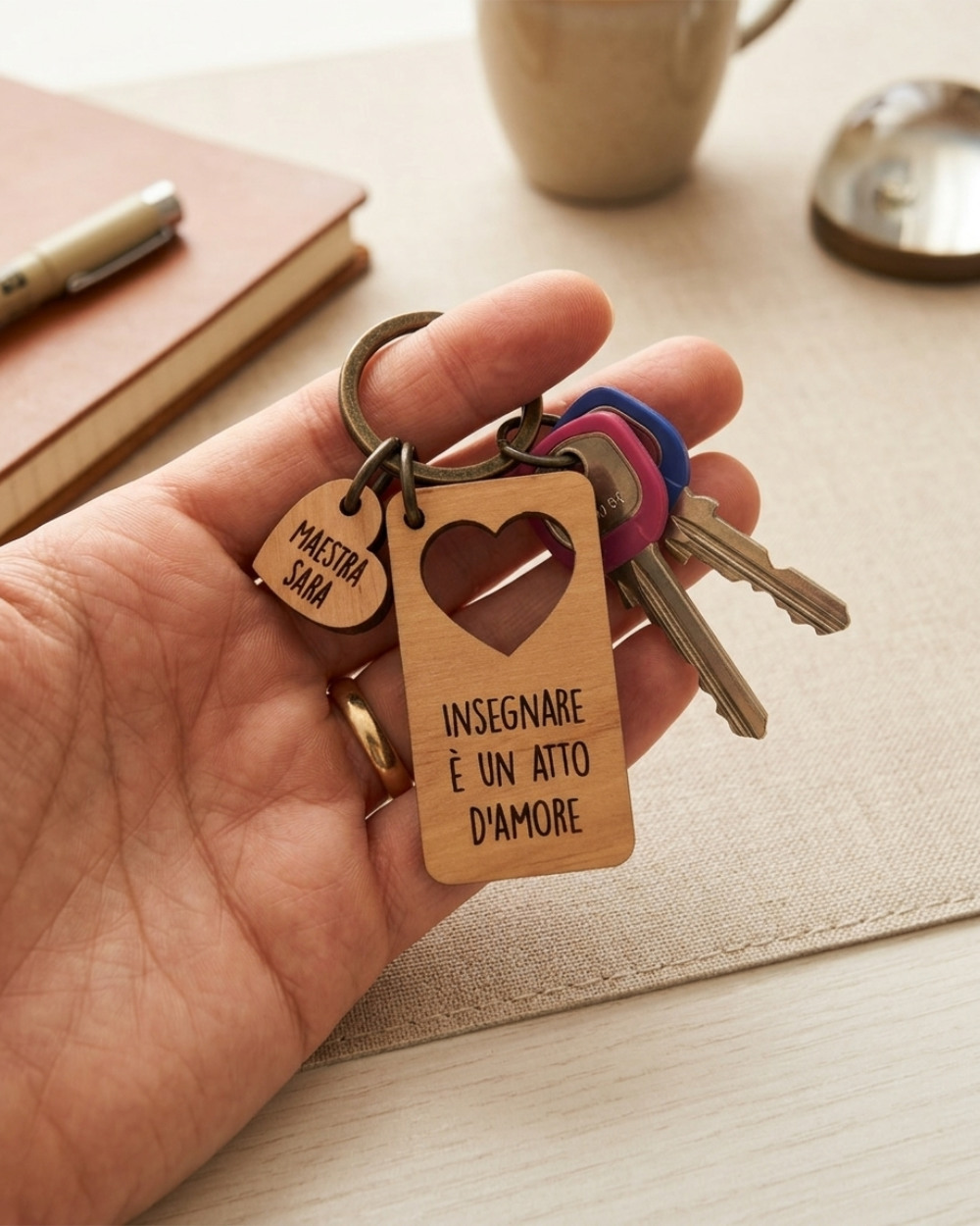 portachiavi legno personalizzato inciso laser idea regalo maestra