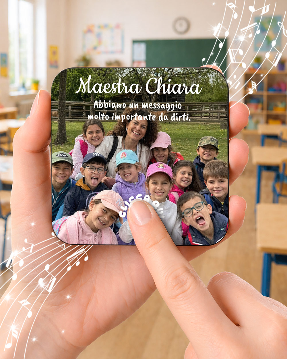 Calamita musicale personalizzata per la maestra con foto a tutta superficie - idea regalo fine anno scolastico