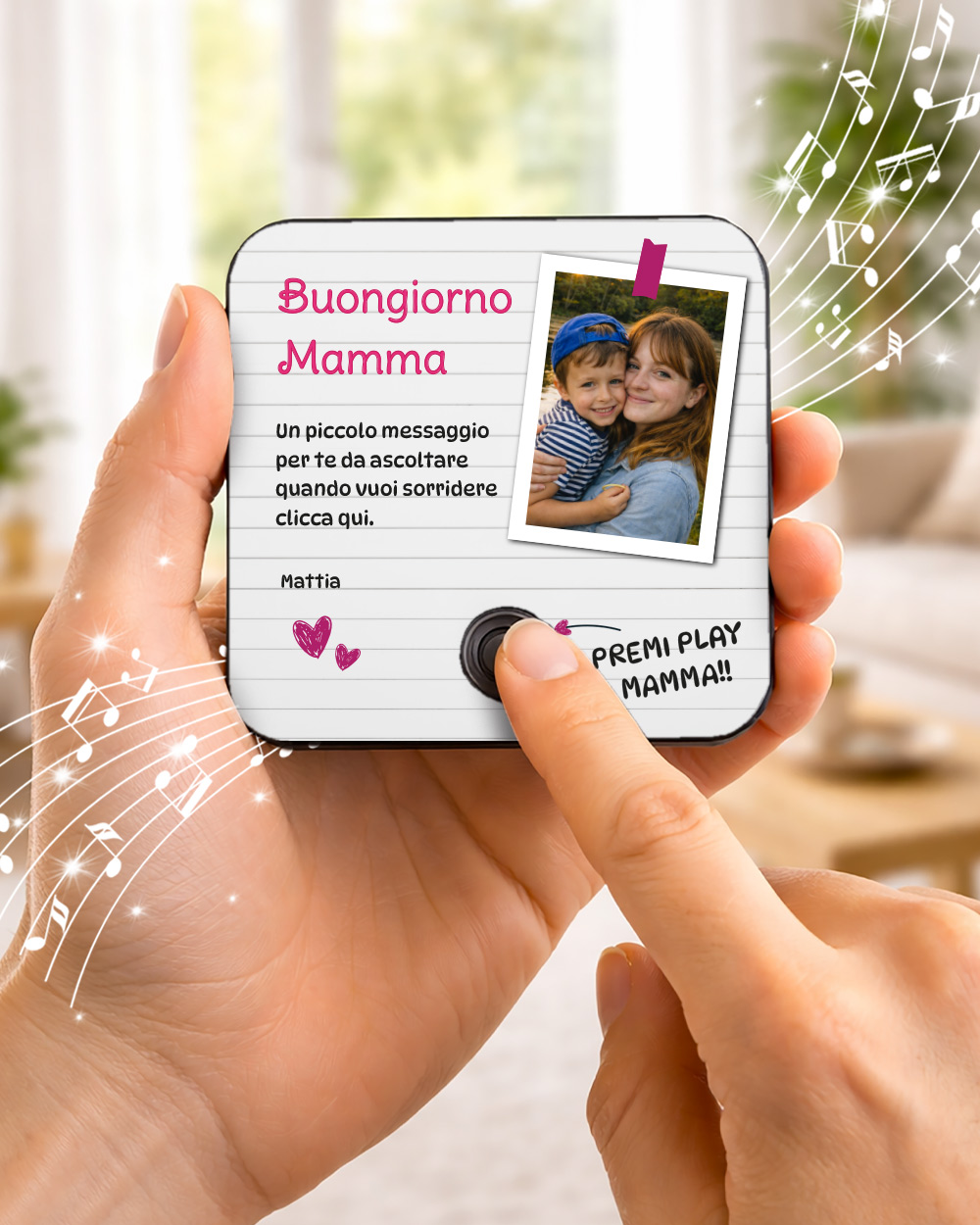 calamita musicale rosa mamma configuratore foto dedica personalizzata