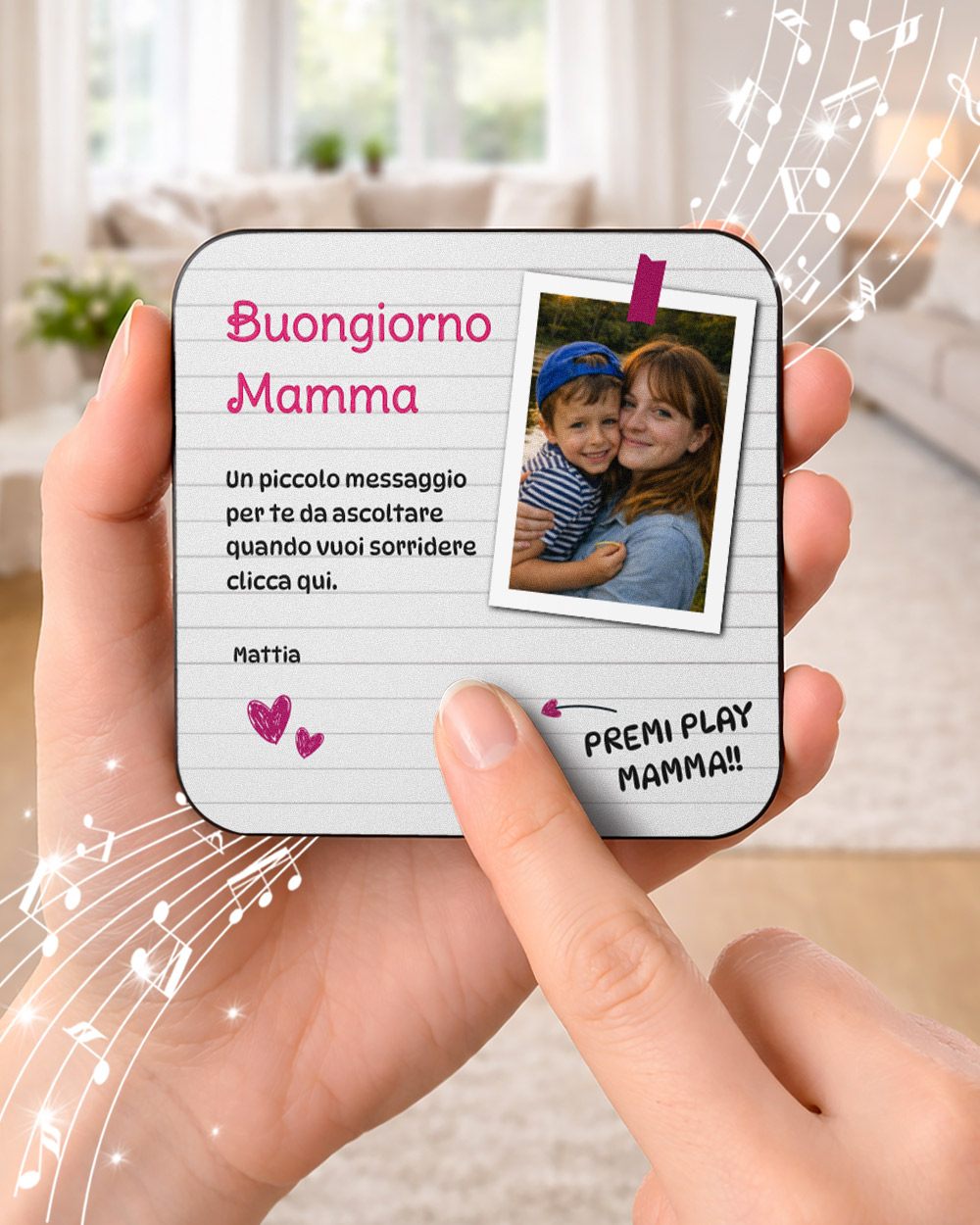 calamita musicale personalizzata festa della mamma rosa righe foto