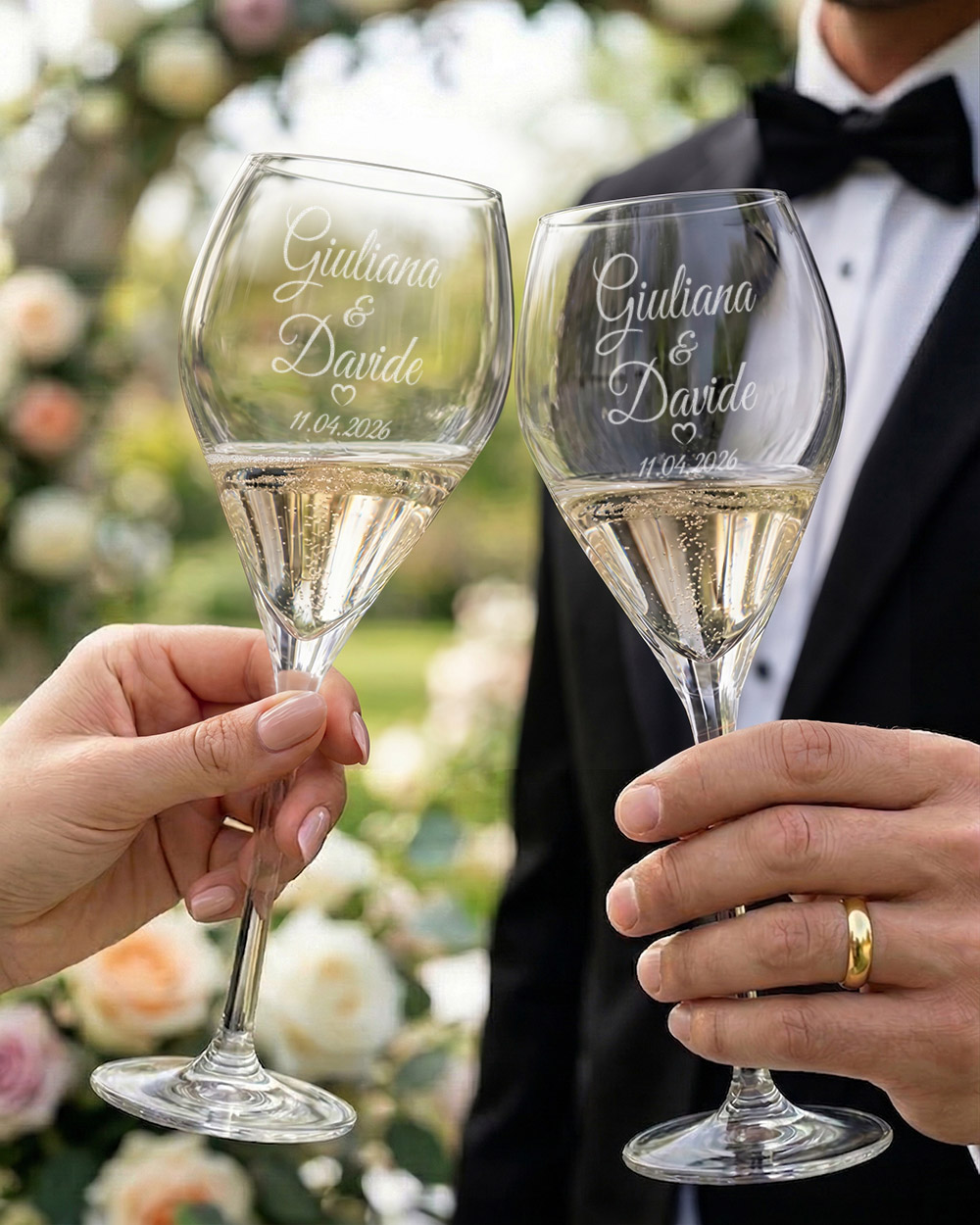 coppia flute personalizzati anniversario matrimonio regalo elegante spumante