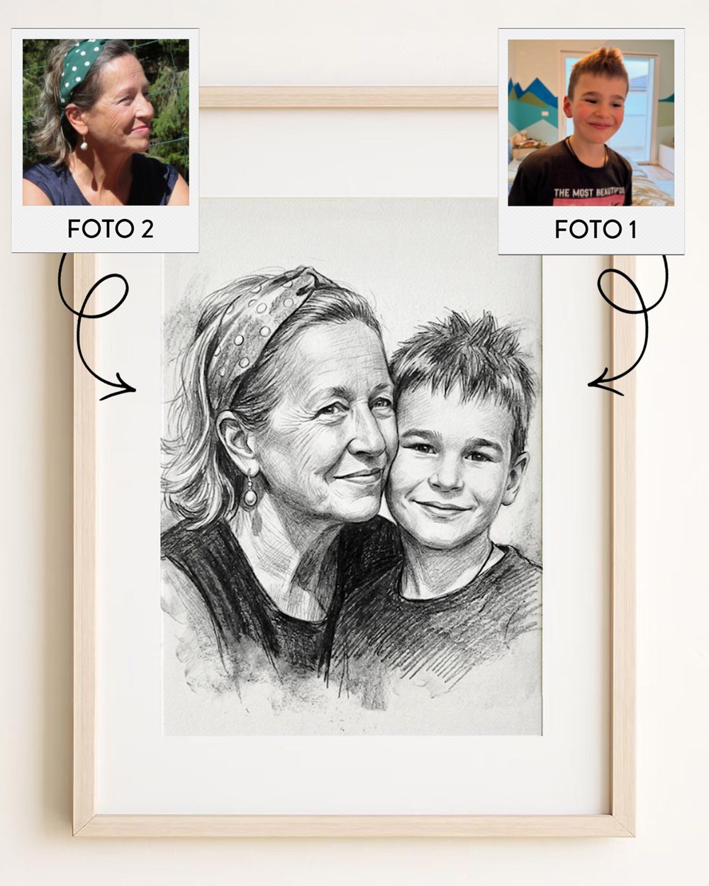 ritratto personalizzato effetto matita nonni nipoti da due foto diverse idea regalo festa dei nonni