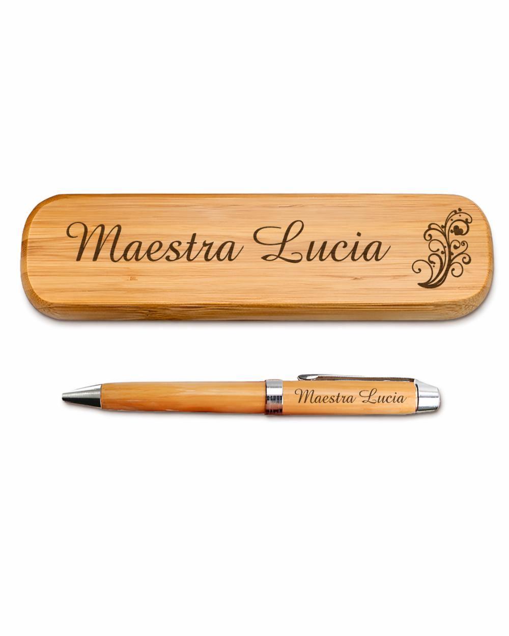 penna legno bambù personalizzata maestra idea regalo fine anno scolastico