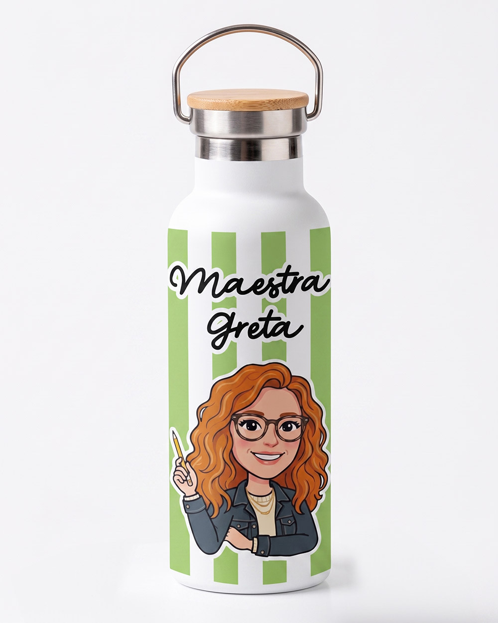 borraccia inox 500ml personalizzata avatar maestra dedica retro regalo originale fine anno