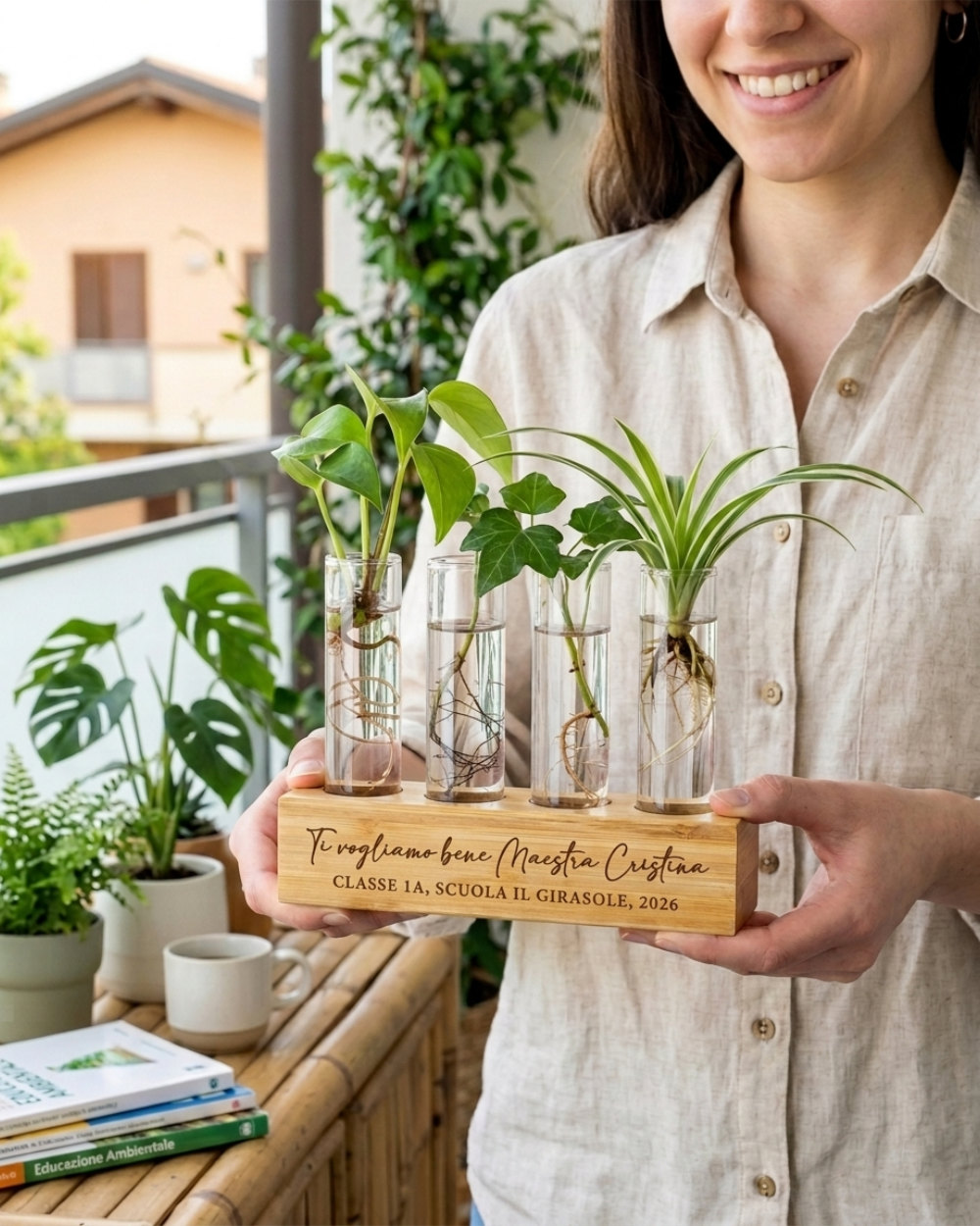 regalo green ecologico maestra bambù vetro borosilicato propagazione piante