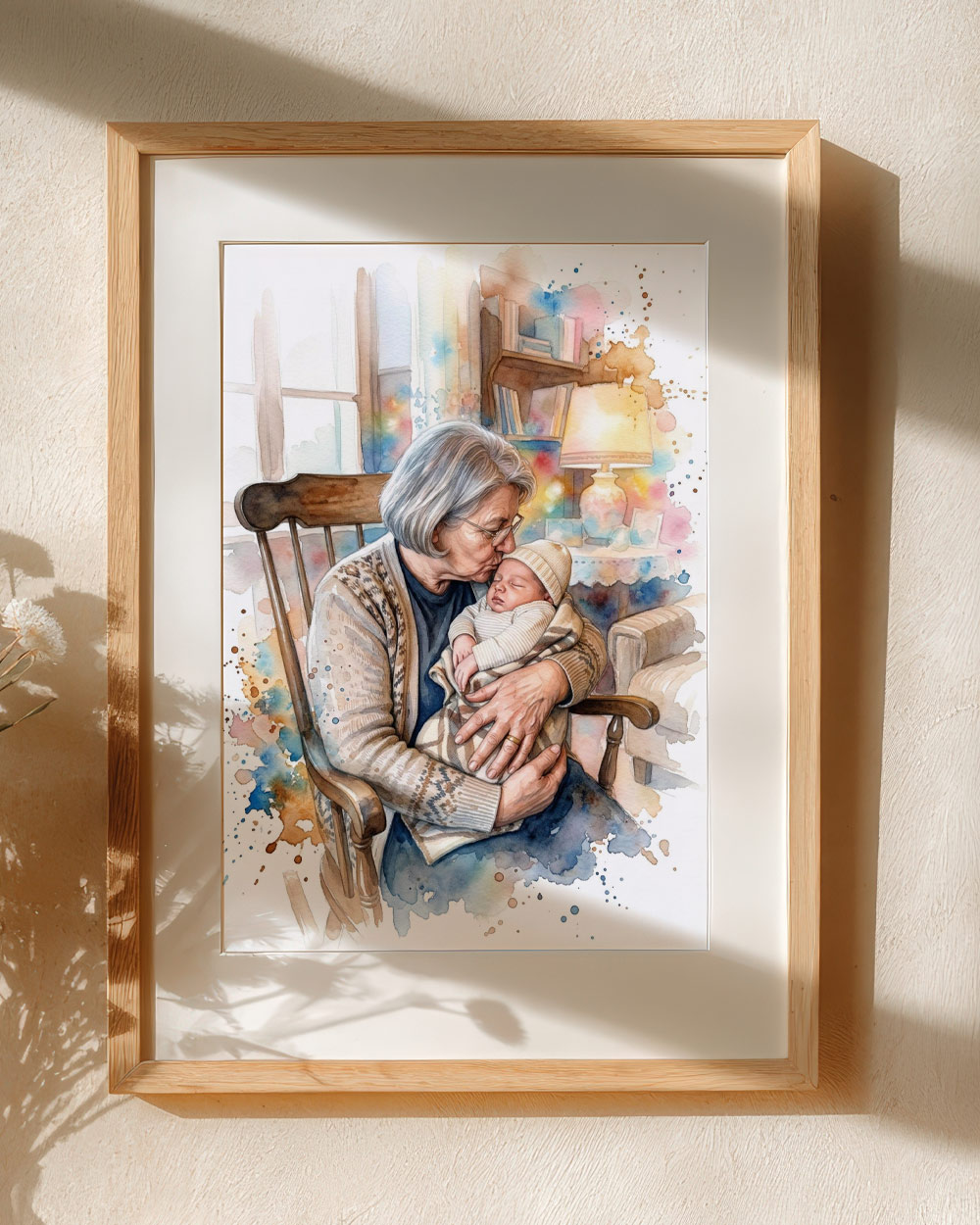 ritratto acquerello personalizzato nonno nipote su misura - regalo compleanno nonno originale