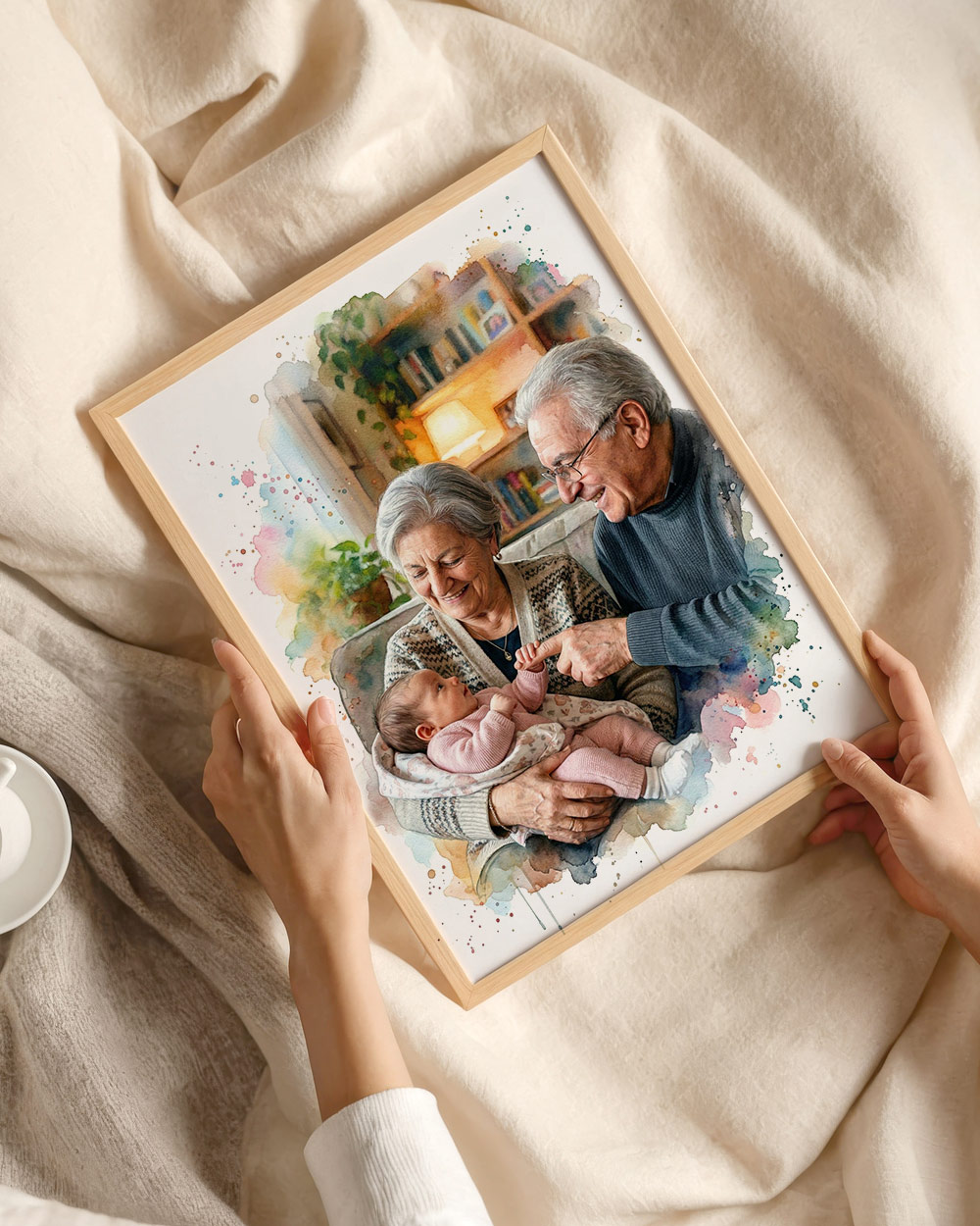 ritratto acquerello personalizzato nonna nipoti su misura - idea regalo originale festa dei nonni