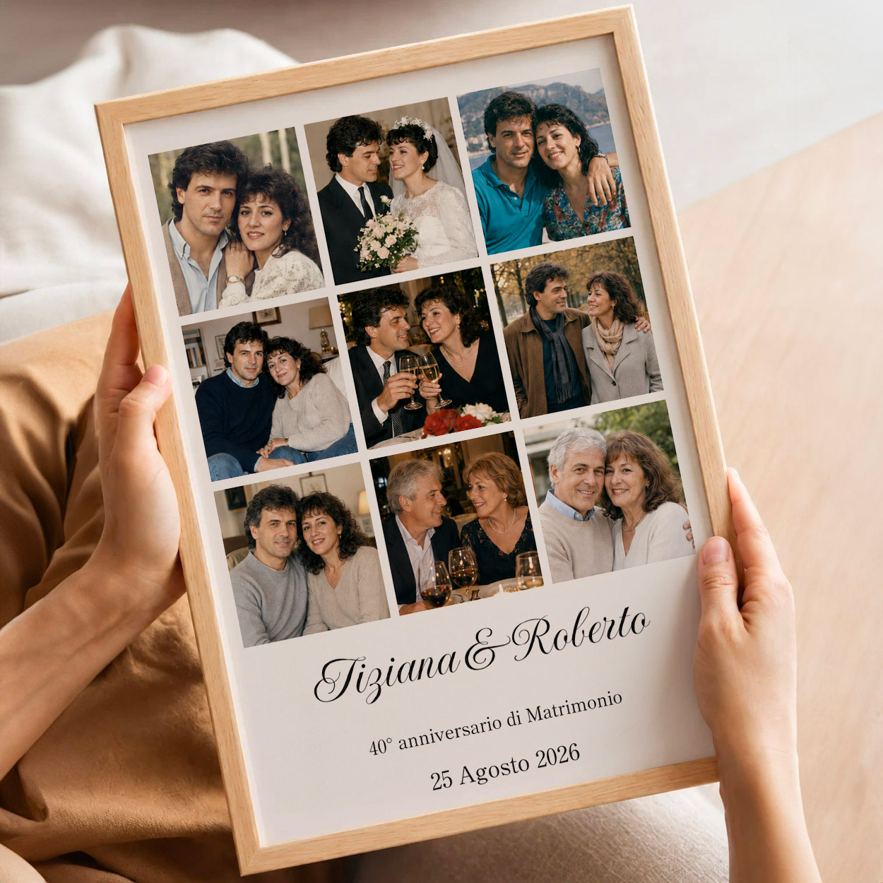 Stampa personalizzata con collage di 9 foto nomi e data - idea regalo anniversario di matrimonio
