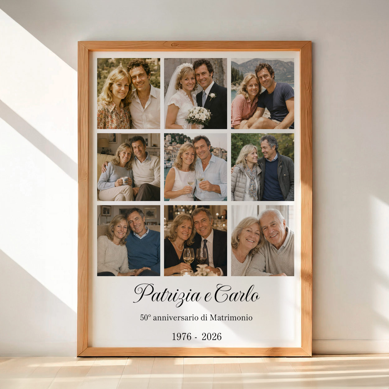 Collage foto personalizzato per anniversario di matrimonio - versione digitale stampata e con cornice