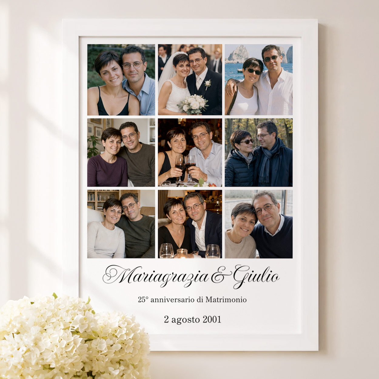 Regalo personalizzato collage foto con nomi e data per anniversario di matrimonio dei genitori