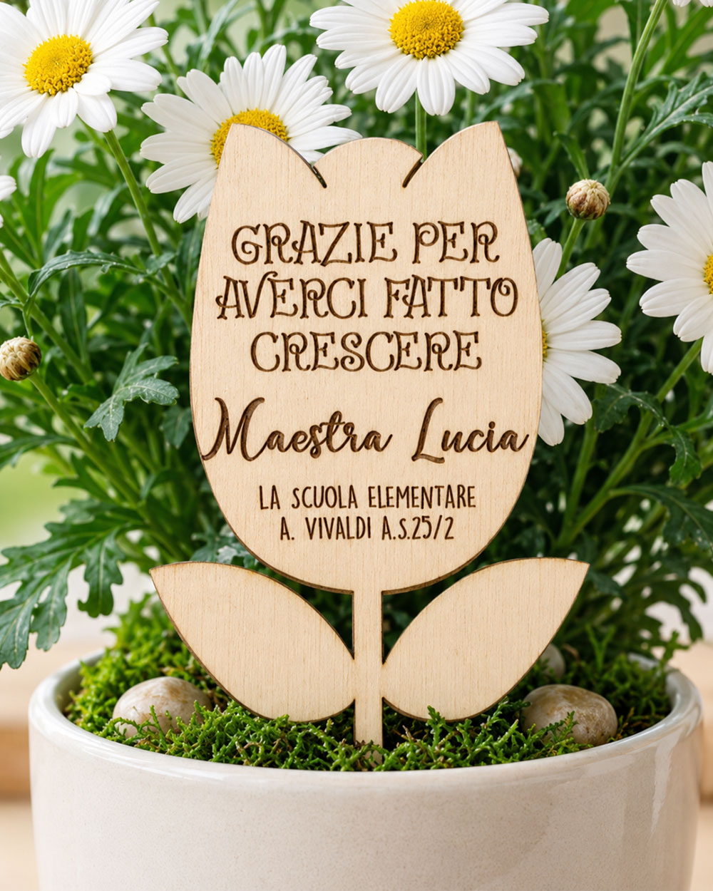 Decorazione per vaso a forma di tulipano personalizzata, idea regalo maestra fine anno scolastico