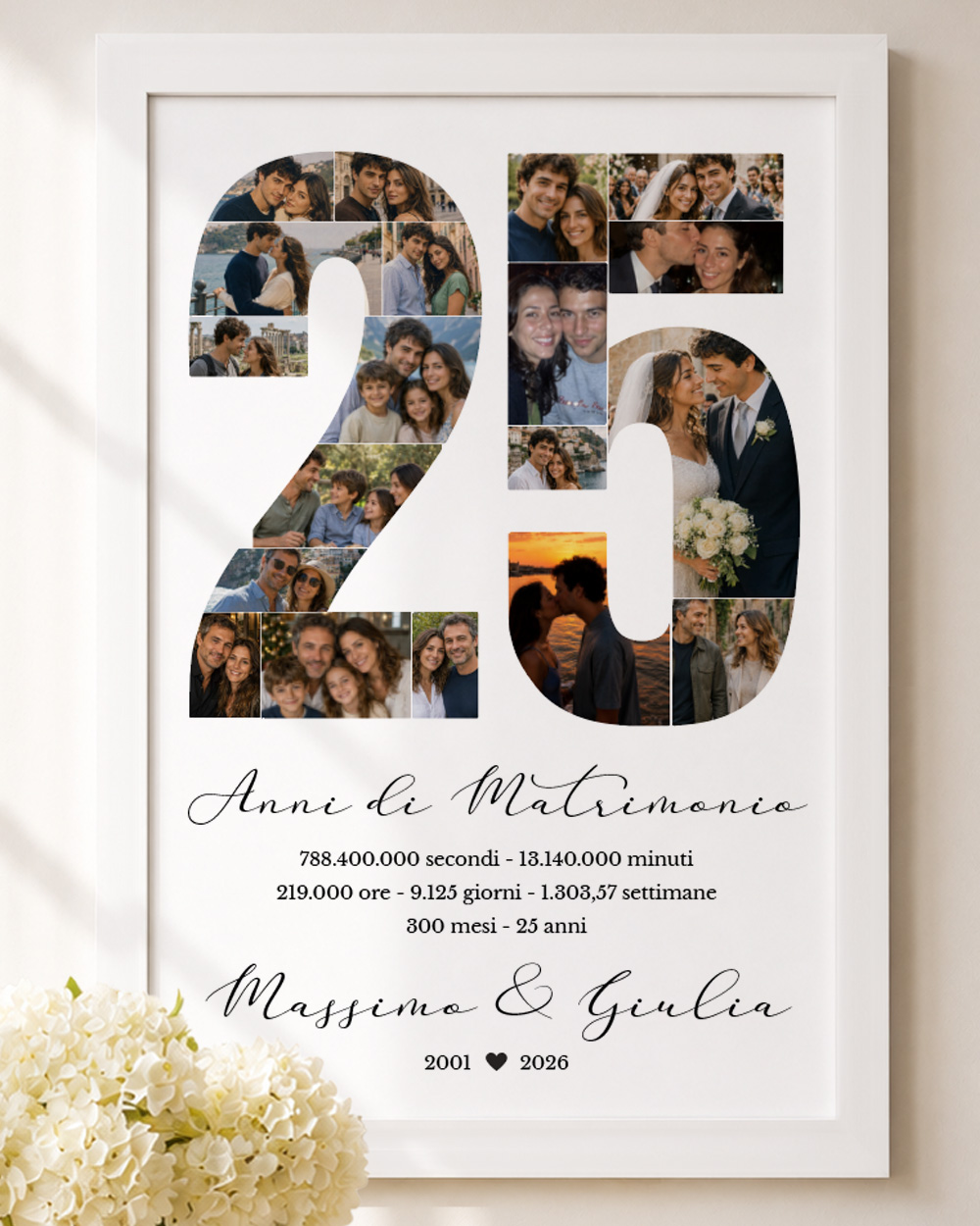Stampa 25 anni di matrimonio con collage di foto personalizzato – regalo nozze d'argento per genitori