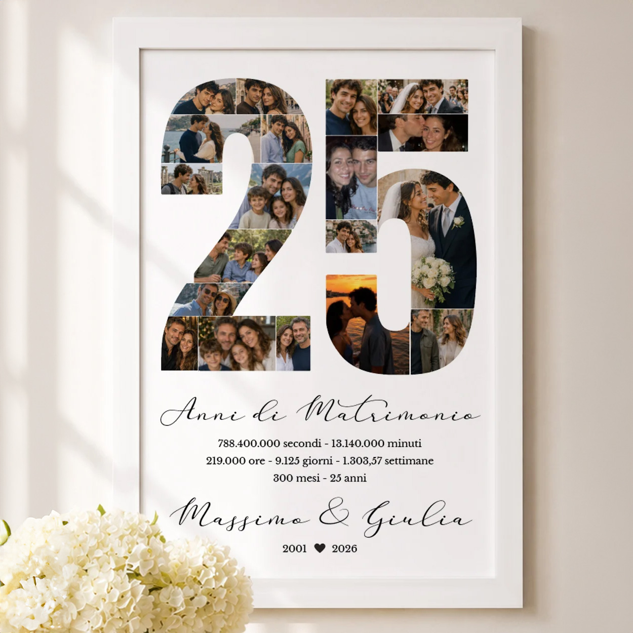Stampa personalizzata 25 anni di matrimonio con foto, nomi e data – idea regalo nozze d'argento