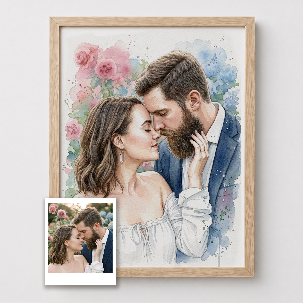 Ritratto acquerello di coppia dalla foto incorniciato, idea regalo anniversario di matrimonio