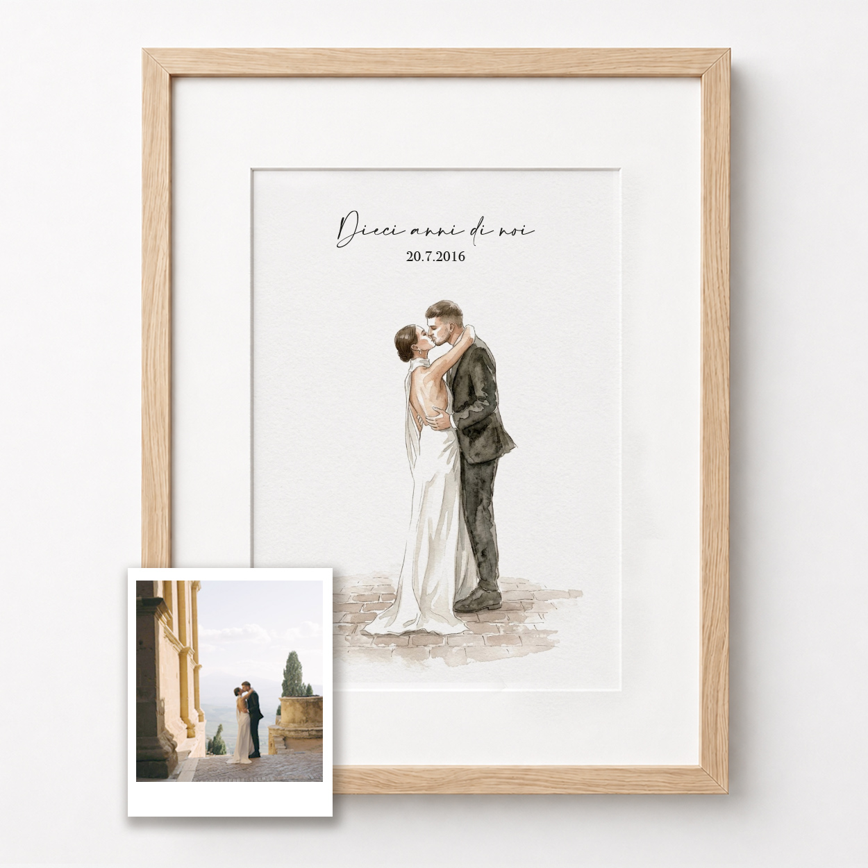 Ritratto acquerello da foto stampato su carta fine art, idea regalo anniversario di matrimonio