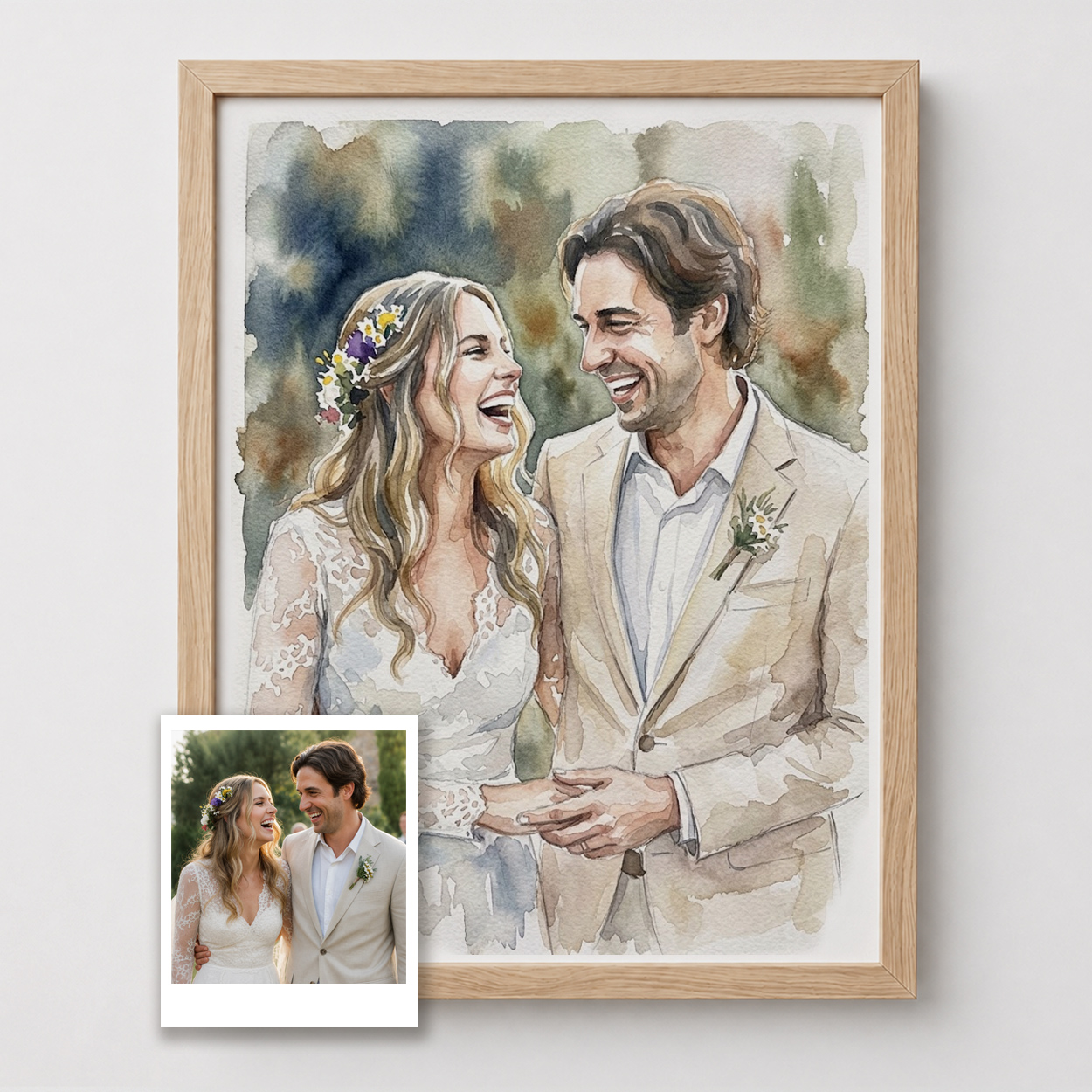 Ritratto acquerello da foto degli sposi a piena pennellata - idea regalo matrimonio personalizzato