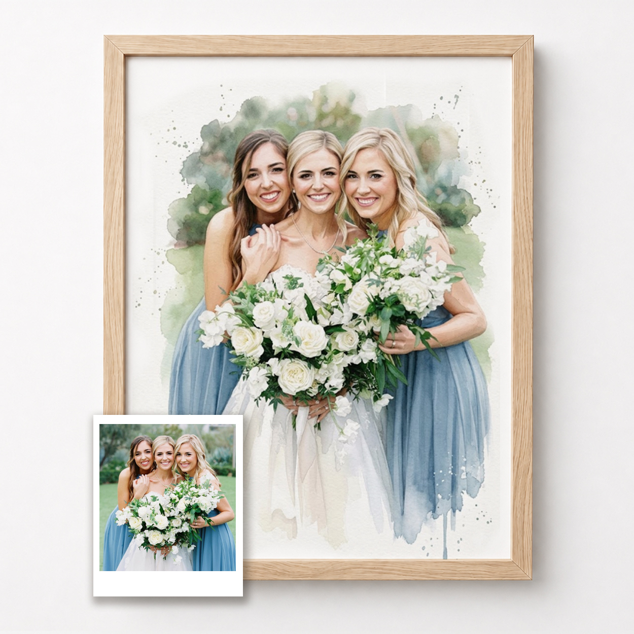 Ritratto acquerello per damigelle personalizzato dalla foto - idea regalo matrimonio Olallà