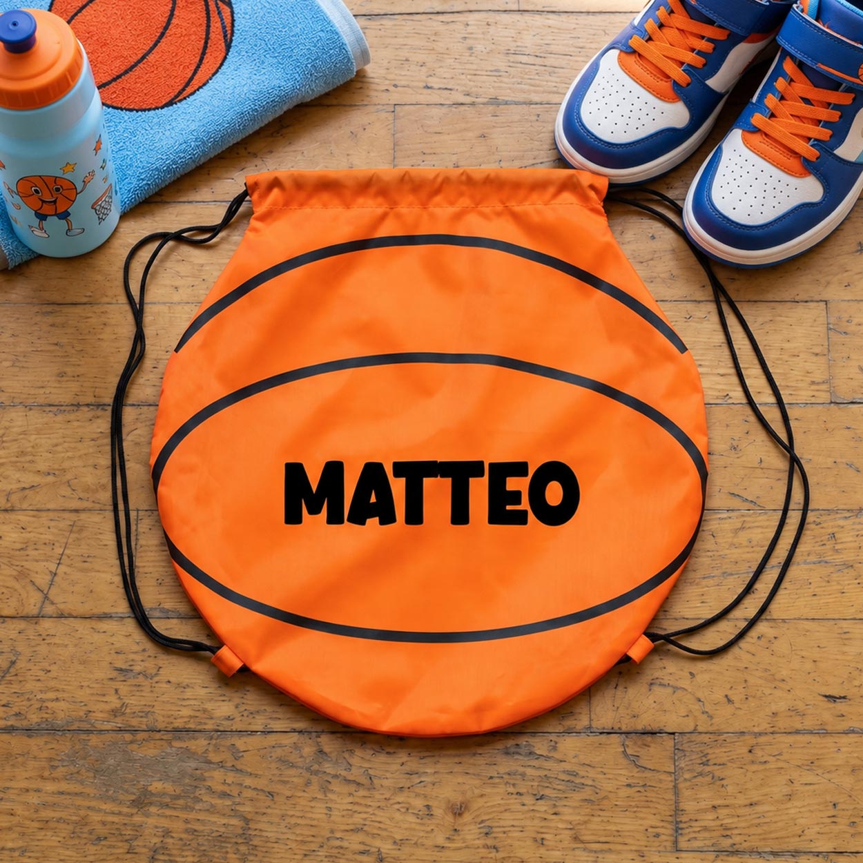 Sacca sport personalizzata con nome pallone basket - idea regalo bambini ritorno a scuola