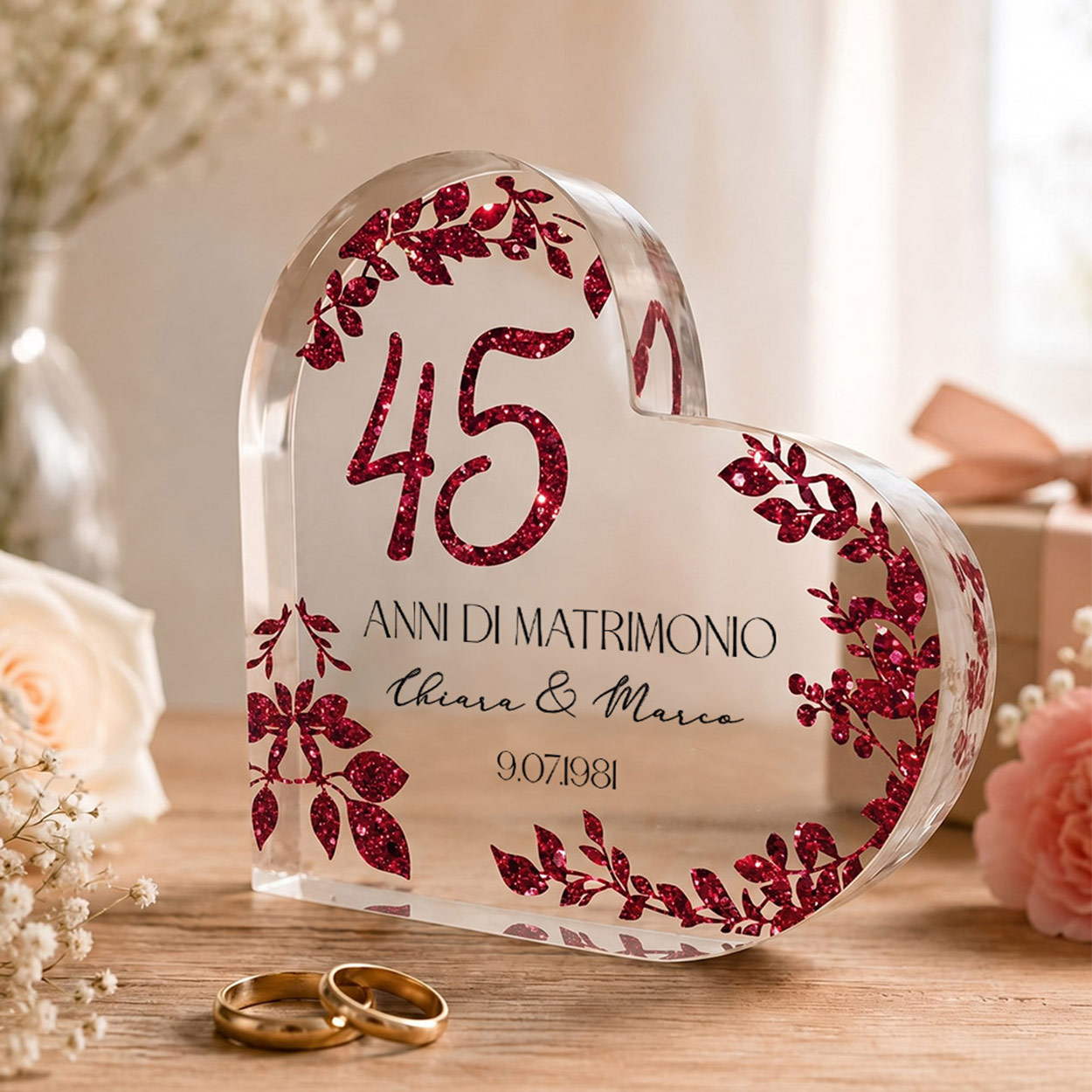 Cuore plexiglass personalizzato regalo anniversario di matrimonio realizzato a Padova