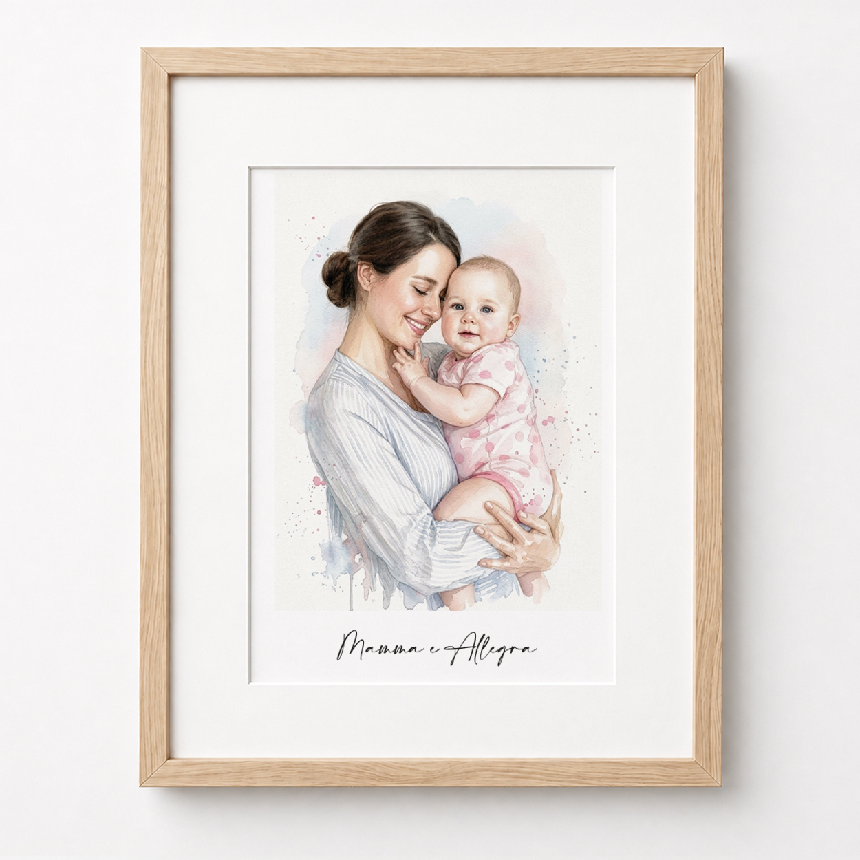 Ritratto acquerello personalizzato mamma e neonata dalla foto, idea regalo neomamma e nascita