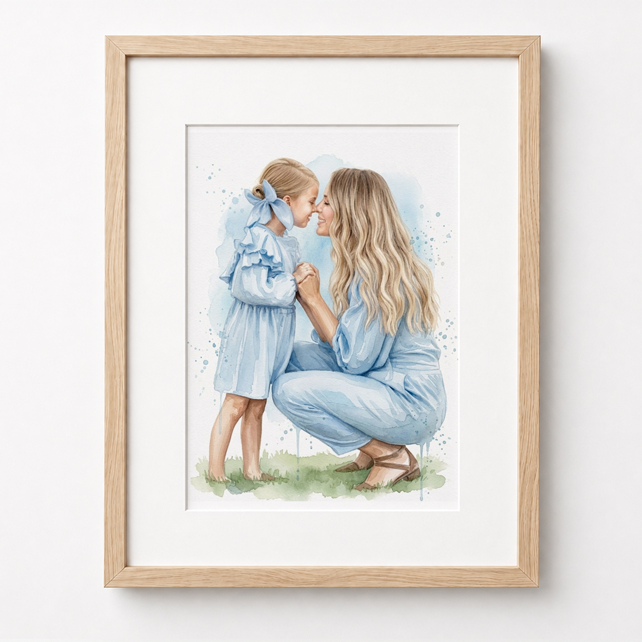 Ritratto acquerello personalizzato mamma e figlia dalla foto, idea regalo Festa della Mamma