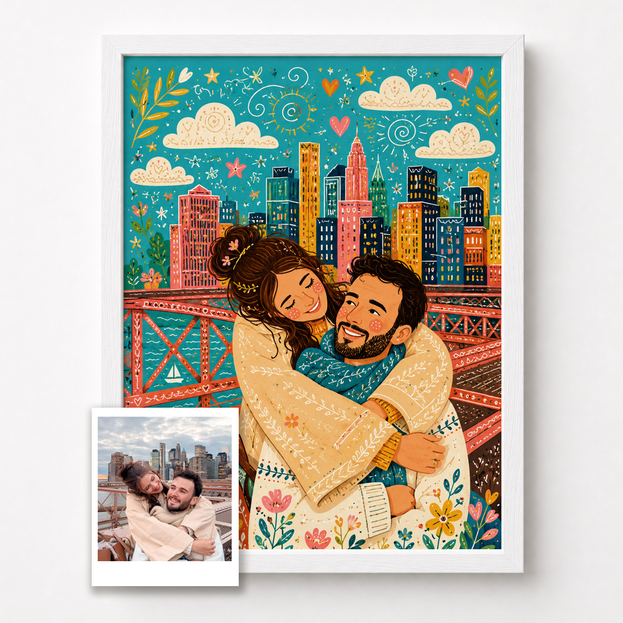 Ritratto di coppia in stile folk a colori dalla foto della vacanza – idea regalo anniversario e San Valentino