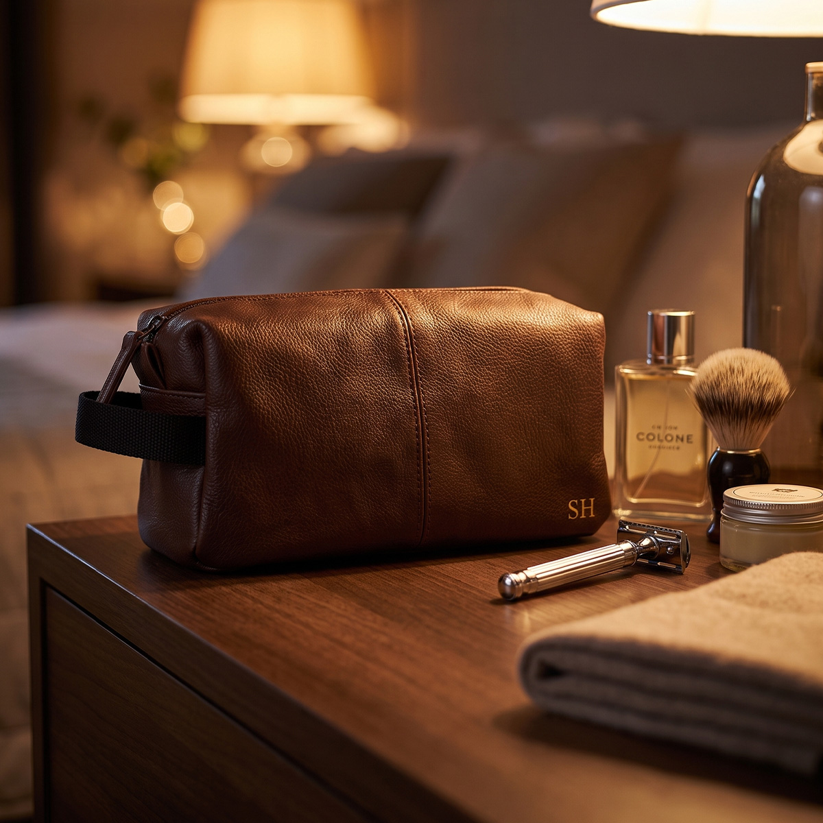 Beauty case uomo in ecopelle con zip in metallo e iniziali personalizzate